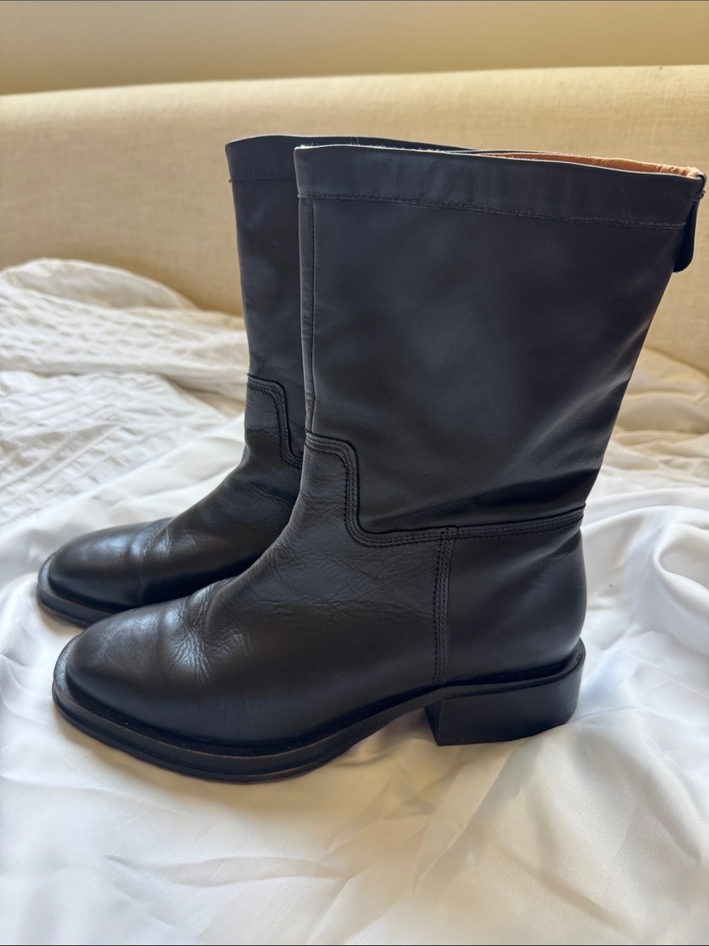 Franco Sarto Black Leather Mid-Calf Boots - Picture 3 of 9